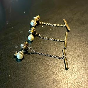 Vintage tie clips (3) pearl and yellow gold